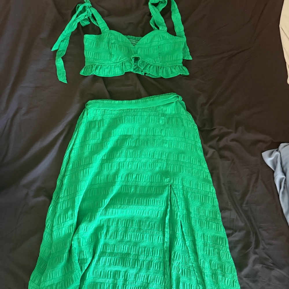 SHEIN Bright Green Textured Maxi Skirt